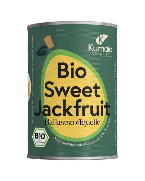Dose Kumaio Bio Sweet Jackfruit, ballaststoffreiche und Bio-zertifizierte Jackfruit als natürliche Süßungsquelle.