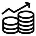 Symbolgrafik mit aufsteigender Linie über Münzstapeln, die wachsende Margen oder steigende Gewinne darstellen – ideal für B2B-Kunden, die nach profitablen Geschäftsmöglichkeiten suchen.