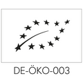 EU-Bio-Siegel in Schwarz-Weiß mit dem Code DE-ÖKO-003 darunter.