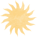 Illustration einer gelben Sonne mit geschwungenen Sonnenstrahlen